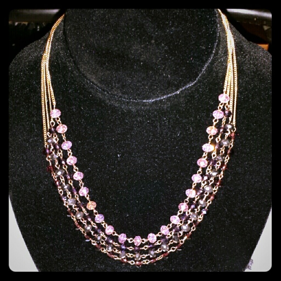 Pink purple tone crystal frontal neckalce