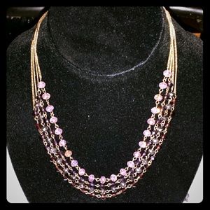 Pink purple tone crystal frontal neckalce