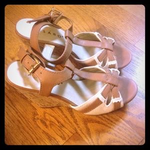 Cream and tan wedges