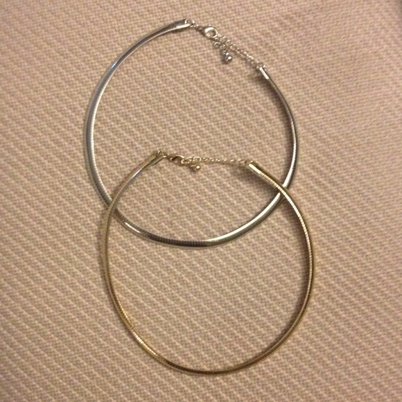 Gold and silver choker necklaces