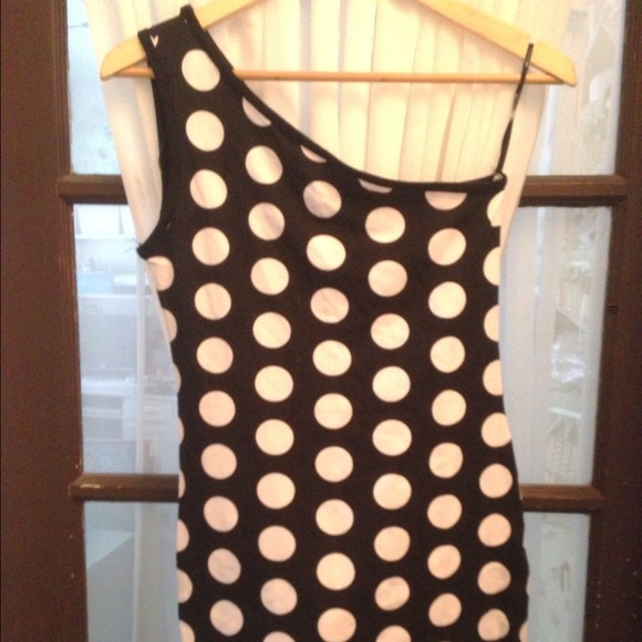 Forever 21 bodycon polka dot dress one shoulder