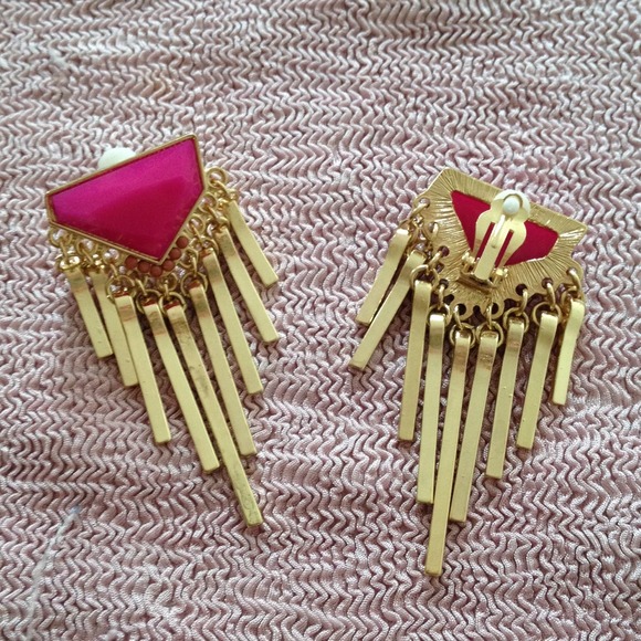 Geometric resin fringed earrings & necklace - Picture 3 of 3