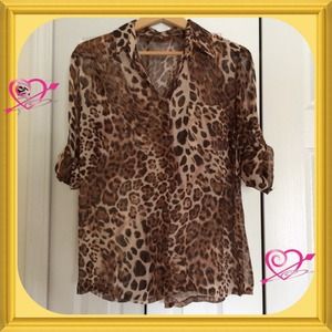 Leopard Button Down Sheer Top