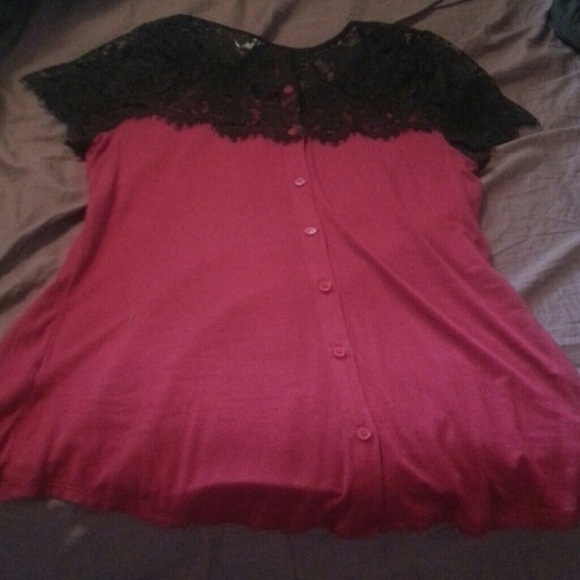 Burgundy and black lace top blouse - Picture 2 of 2