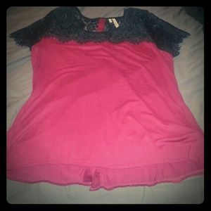 Burgundy and black lace top blouse
