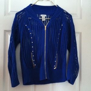 Cache blue zip up sweater