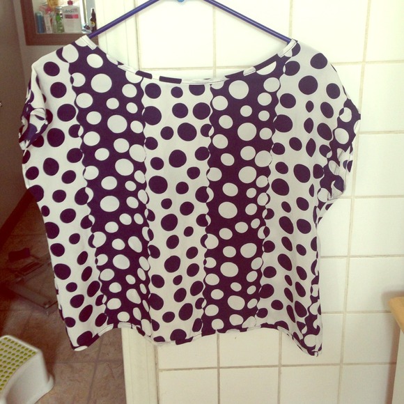 Navy and white polka dot blouse