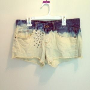 Ombré studded denim shorts