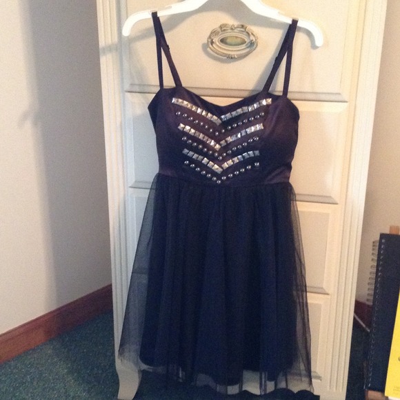 Black studded dress with tulle skirt size small