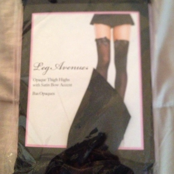Black Orapque thigh highs with satin Bow Accent