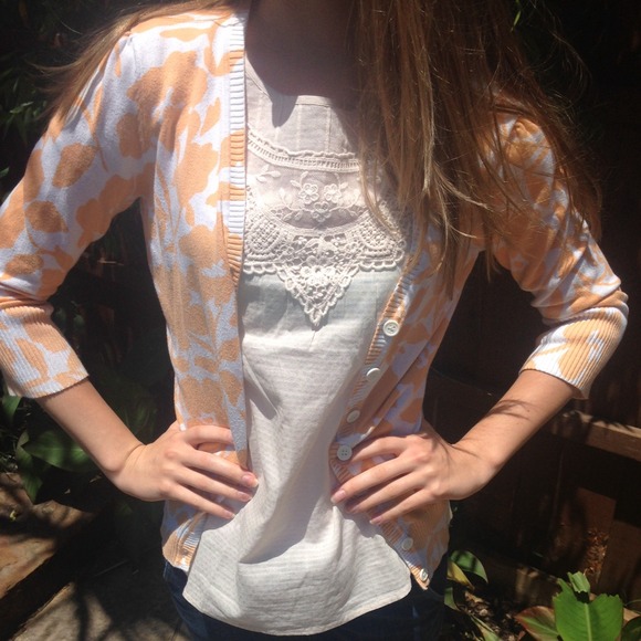 Floral Orange & White Cardigan/Sweater
