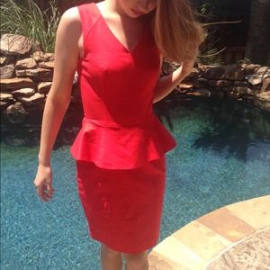 Deep Coral Peplum Work Dress