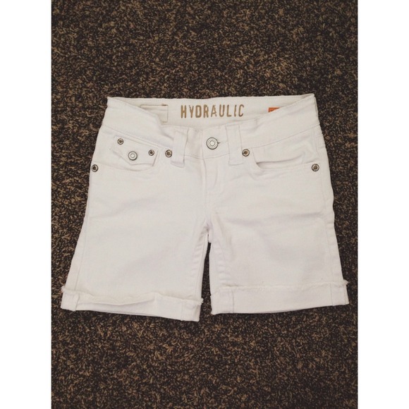 White Hydraulic Denim Shorts