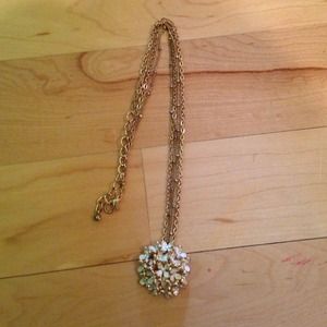 Gold, White, and Jewel, Single Pendant Necklace