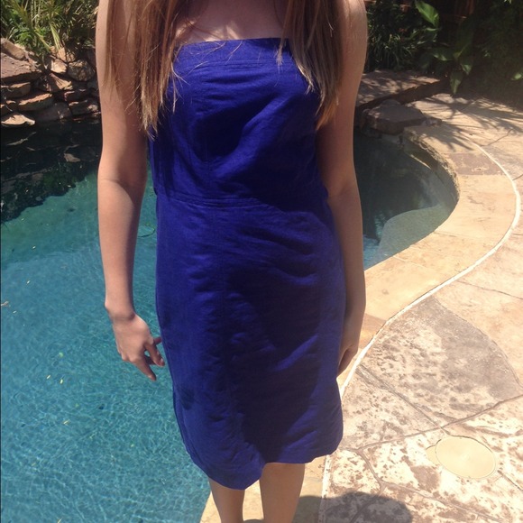 Strapless Royal Blue Linen Cocktail Dress