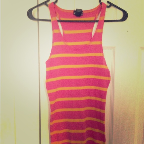 Pink and orange striped tank top from Wetseal