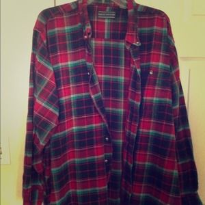 Oversized Red and Green Flannel Button Up