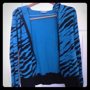 Turquoise Blue and black zebra hoodie