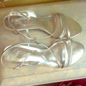 Silver strappy sandals with 2 1/2 inch heel!