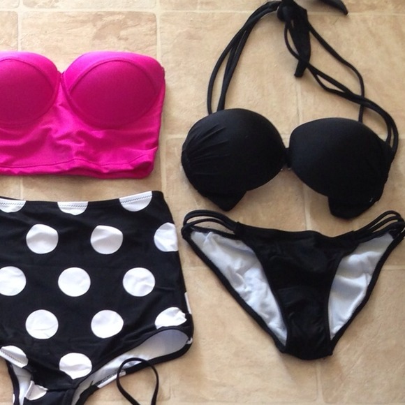 Medium top small bottom black bikini