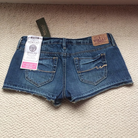 Who A U Blue Denim Shorts NWT Size 25 0 New - Picture 3 of 4