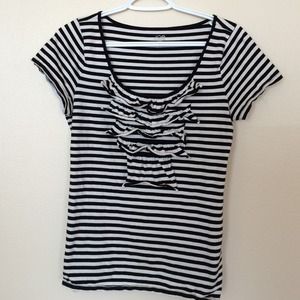 Black and white striped ruffled shirt