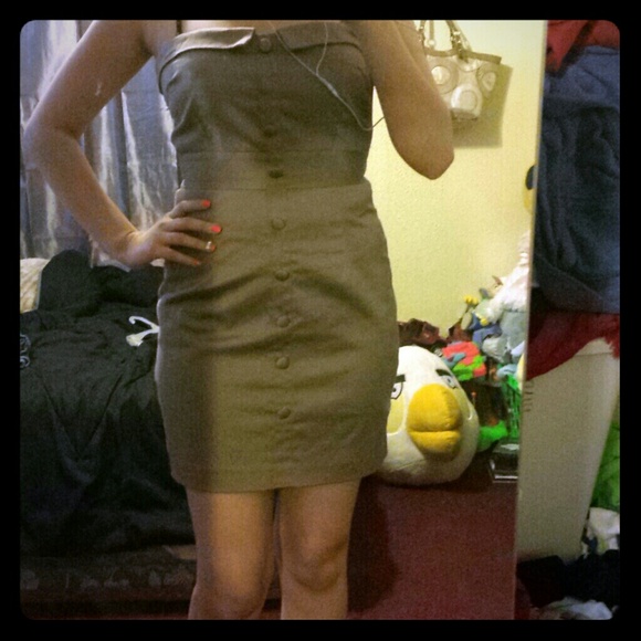 Khaki strapless dress