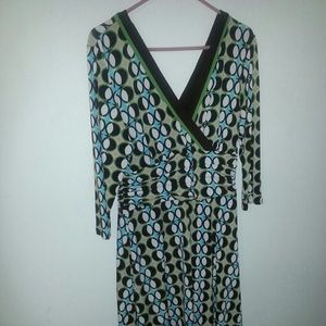 Green and tan v neck