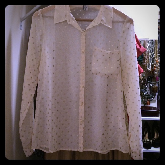 Cream/gold polka dot blouse