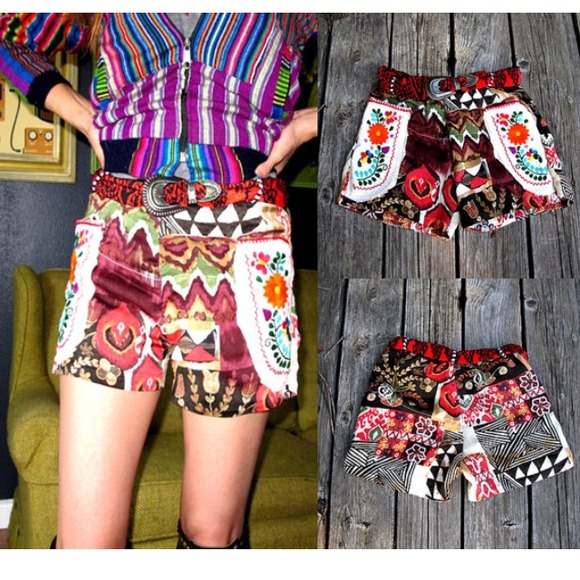 SOLD upcycled embroidery patchwork hippie shorts