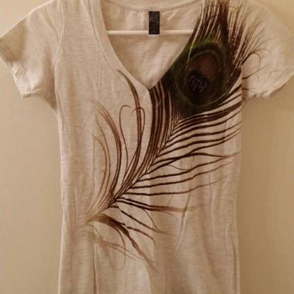 One of a kind Peacock Feather Design Tee - Picture 1 of 3