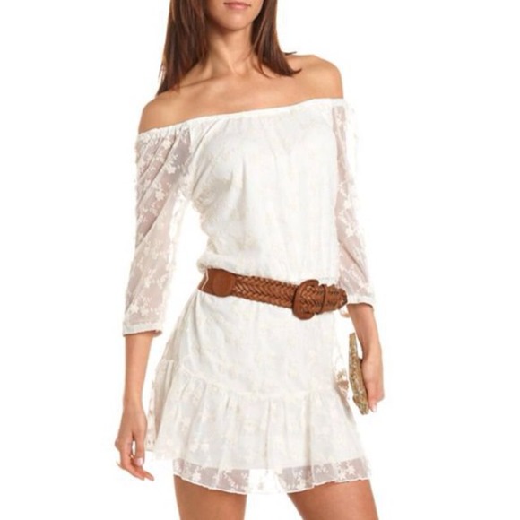 Charlotte Russe Dresses & Skirts - BELTED LACE RUFFLE HEM DRESS