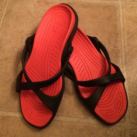Black and Red Croc sandals