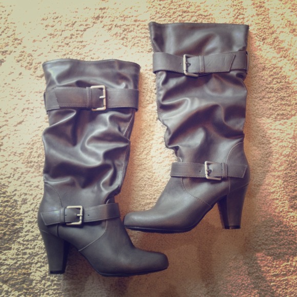 Grey slouch slip on boots