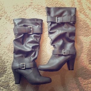 Grey slouch slip on boots