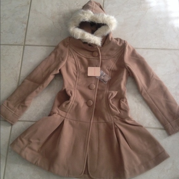 Liz Lisa brown pleated bow pocket fur hooded coat