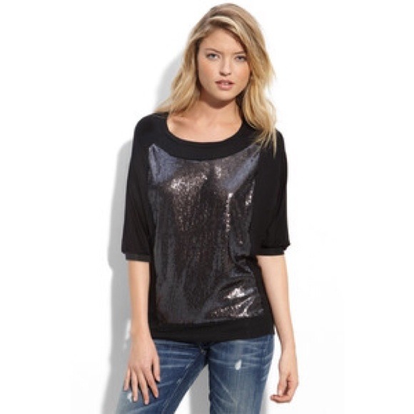 NWT Ella Moss Black Sequin Front Top