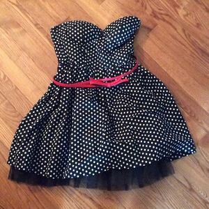 Black and white polka dot dress with mesh tulle