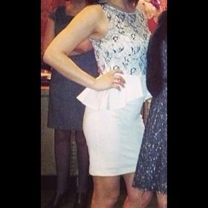 Lace overlay peplum dress chic and feminine Size S