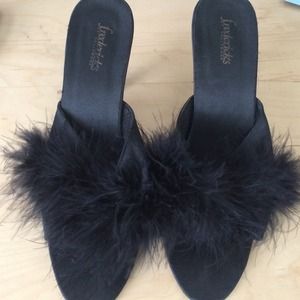 Satin Marabou Slippers with feathers