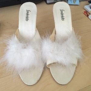 Satin Marabou Slippers with feathers