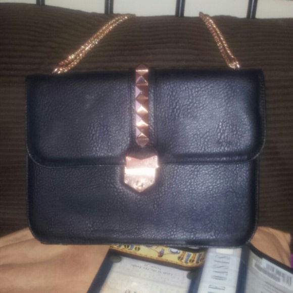 SOLD Black studded chain clutch bag