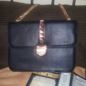 SOLD Black studded chain clutch bag