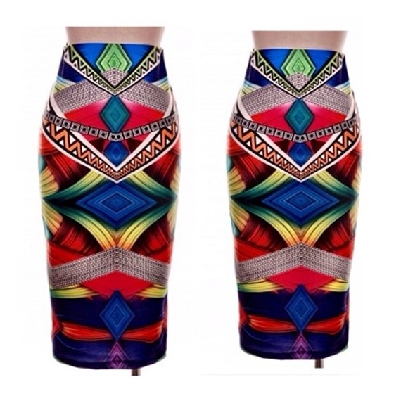 💥SOLD💥💗Vibrant Tribal Print Pencil Skirt💗