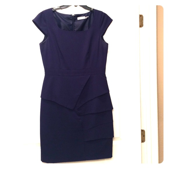 Calvin Klein blue overlay detailed dress