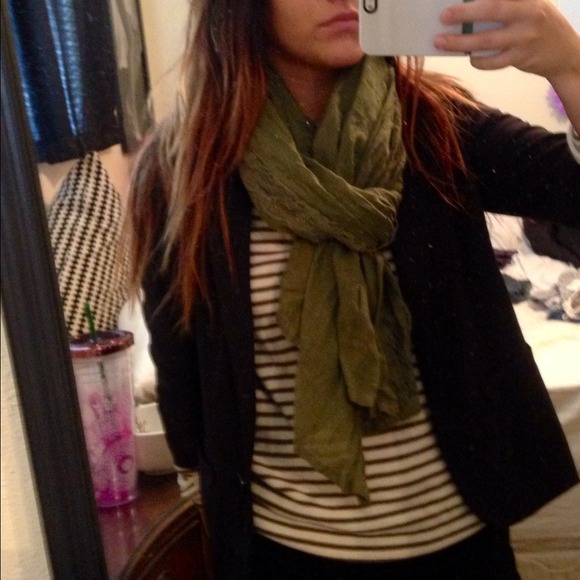 Olive green scarf with lace detail