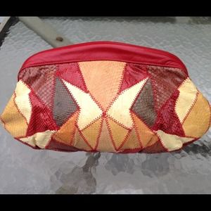 Vintage Red Leather Patchwork Clutch