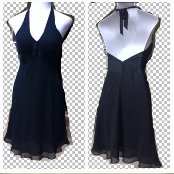 NWT EXPRESS COCKTAIL BLACK HALTER SILK DRESS - Picture 2 of 4