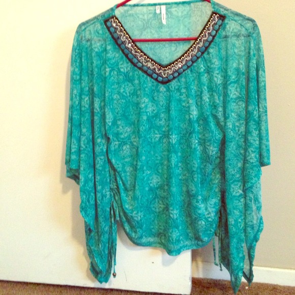 Turquoise embellished blouse