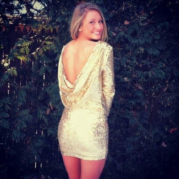 Gold low back sequin dress